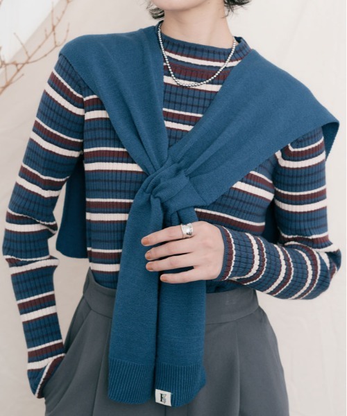 kirakiraShop(キラキラショップ)の「肩掛け ニット フェイク カーディガン(カーディガン/ボレロ・レディース・ブラック/オフホワイト/ブルー/杢グレー/キャメル/レッド/グリーン/ベージュ・FREE)」の7枚目の写真