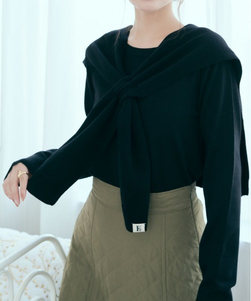 kirakiraShop(キラキラショップ)の「肩掛け ニット フェイク カーディガン(カーディガン/ボレロ・レディース・ブラック/オフホワイト/ブルー/杢グレー/キャメル/レッド/グリーン/ベージュ・FREE)」の9枚目の写真