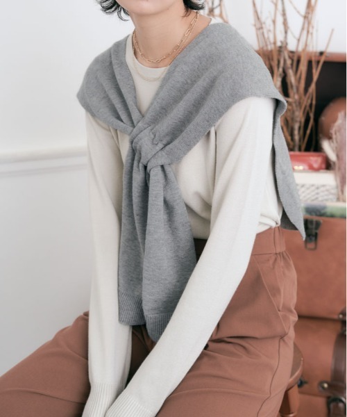 kirakiraShop(キラキラショップ)の「肩掛け ニット フェイク カーディガン(カーディガン/ボレロ・レディース・ブラック/オフホワイト/ブルー/杢グレー/キャメル/レッド/グリーン/ベージュ・FREE)」の17枚目の写真