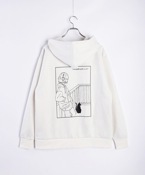 WESTSEA(ウエストシー)の「フェイクスエード TASOGARE GIRL & CAT 長袖 フルジップパーカー(パーカー・メンズ・チャコール/オフホワイト/グレー・M/L)」の5枚目の写真