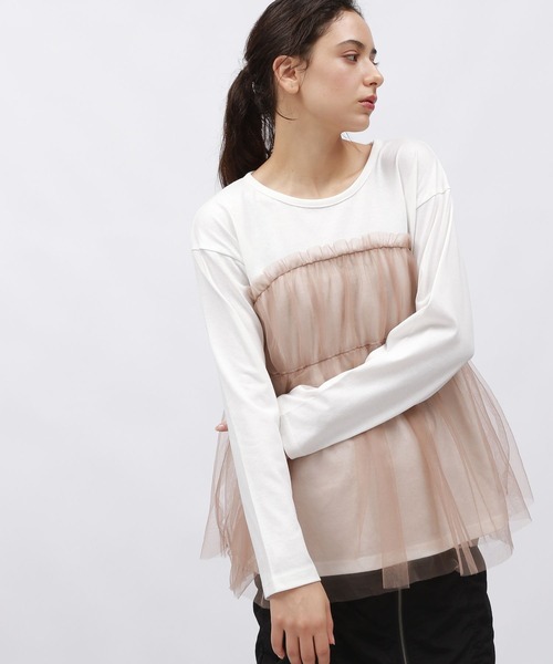 LAKOLE(ラコレ)の「チュールドッキング長袖T / 150979(Tシャツ/カットソー・レディース・ブラック/ベージュ/グレー・FREE)」の3枚目の写真