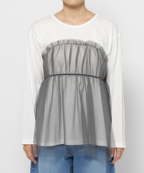 LAKOLE(ラコレ)の「チュールドッキング長袖T / 150979(Tシャツ/カットソー・レディース・ブラック/ベージュ/グレー・FREE)」の16枚目の写真