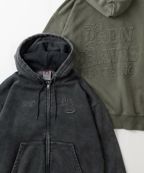【BEN DAVIS/ベンデイビス】グランジワッペン ZIPフーディー ヴィンテージ加工 裏起毛 フルジップパーカー