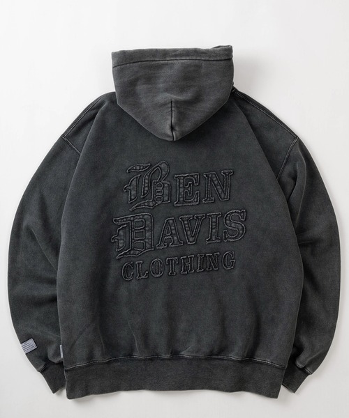 BEN DAVIS(ベンデイビス)の「【BEN DAVIS/ベンデイビス】ブランドネーム ワンポイント刺繍&バック BIGワッペンロゴ デザイン ヴィンテージ加工 ダブルジップパーカー/ フーディ(パーカー・メンズ・ネイビー/ブラック/カーキ・M/L/XL)」の5枚目の写真