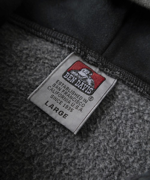 BEN DAVIS(ベンデイビス)の「【BEN DAVIS/ベンデイビス】ブランドネーム ワンポイント刺繍&バック BIGワッペンロゴ デザイン ヴィンテージ加工 ダブルジップパーカー/ フーディ(パーカー・メンズ・ネイビー/ブラック/カーキ・M/L/XL)」の7枚目の写真