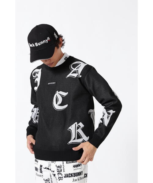 美品✨24SS ジャックバニー Wジャガード ロゴニットプルオーバー フード Jack Bunny!!（ジャックバニー）の「【Jack Bunny!!】ゴシックロゴW