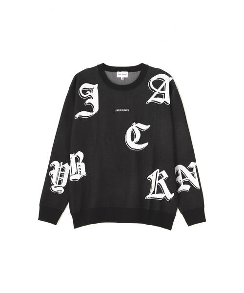 6 ジャックバニー ゴシックロゴ Ｗジャガード クルーネック ニット セーター Jack Bunny!!（ジャックバニー）の「【Jack Bunny!!】ゴシック