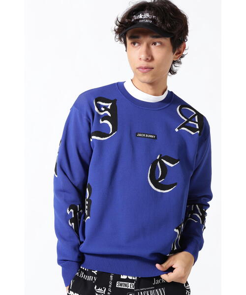 Jack Bunny!! ゴシックロゴWジャガード クルーネックニット Jack Bunny!!（ジャックバニー）の「【Jack Bunny!!】ゴシックロゴW