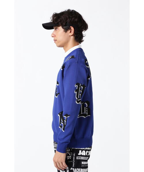 6 ジャックバニー ゴシックロゴ Ｗジャガード クルーネック ニット セーター Jack Bunny!!（ジャックバニー）の「【Jack Bunny!!】ゴシック