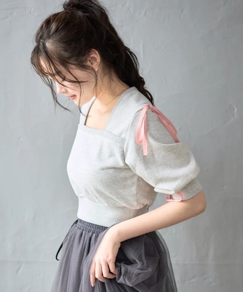 AnnMiru(アンミル)の「リボンショートスウェット(スウェット・レディース・ネイビー/グレー・フリー)」の6枚目の写真