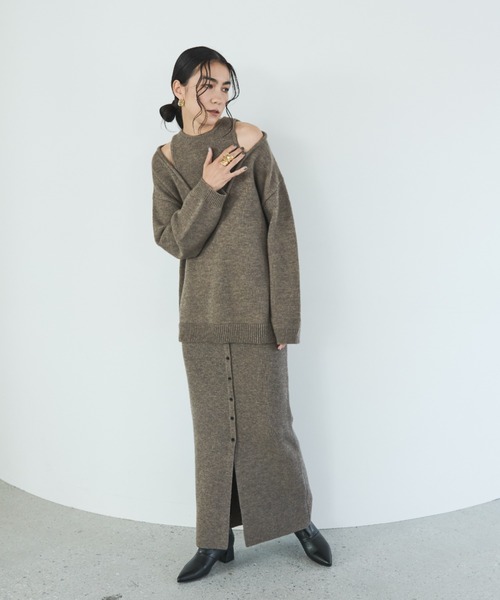 AIC.（エーアイシー）の「2WAYアルパカタッチニットロングスカート/ワンピース（スカート・レディース・ダークグレー/ブラック/グレイッシュベージュ・MEDIUM/MT）」の19枚目の写真