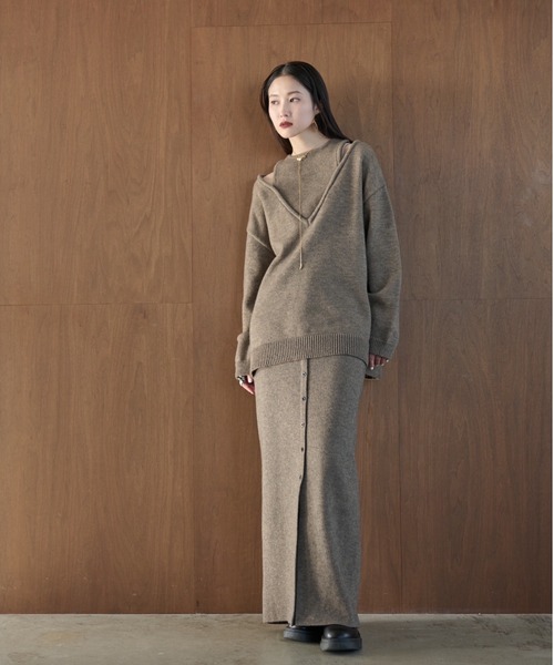 AIC.（エーアイシー）の「2WAYアルパカタッチニットロングスカート/ワンピース（スカート・レディース・ダークグレー/ブラック/グレイッシュベージュ・MEDIUM/MT）」の15枚目の写真