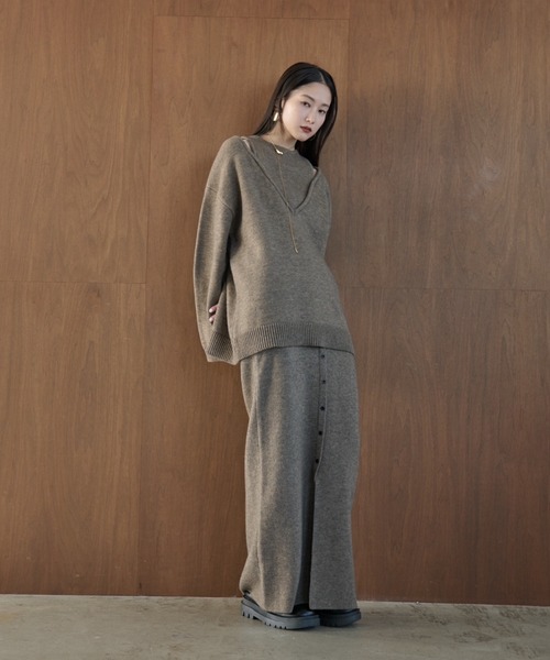 AIC.（エーアイシー）の「2WAYアルパカタッチニットロングスカート/ワンピース（スカート・レディース・ダークグレー/ブラック/グレイッシュベージュ・MEDIUM/MT）」の16枚目の写真