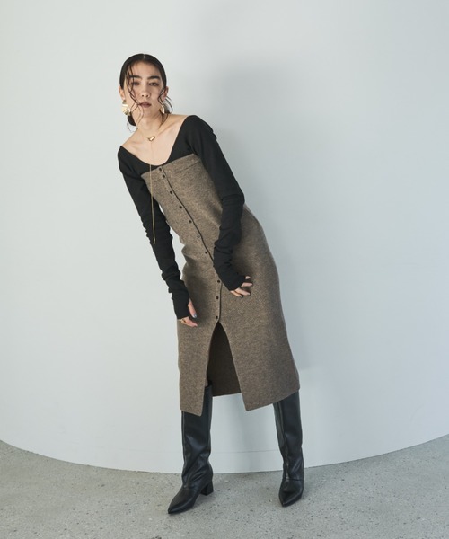 AIC.（エーアイシー）の「2WAYアルパカタッチニットロングスカート/ワンピース（スカート・レディース・ダークグレー/ブラック/グレイッシュベージュ・MEDIUM/MT）」の11枚目の写真