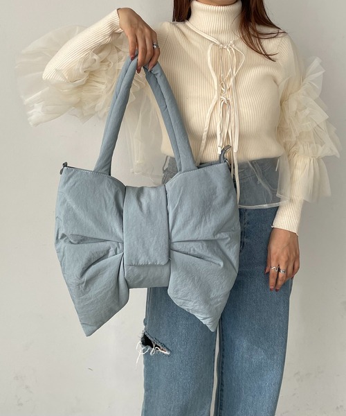 210nouve（トゥージュヌーブ）の「2WAYナイロンリボントートバッグ（トートバッグ・レディース・ベージュ/グレー/レッド/ブラック/ブルー・FREE）」の5枚目の写真