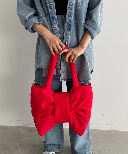 210nouve（トゥージュヌーブ）の「2WAYナイロンリボントートバッグ（トートバッグ・レディース・ベージュ/グレー/レッド/ブラック/ブルー・FREE）」の12枚目の写真