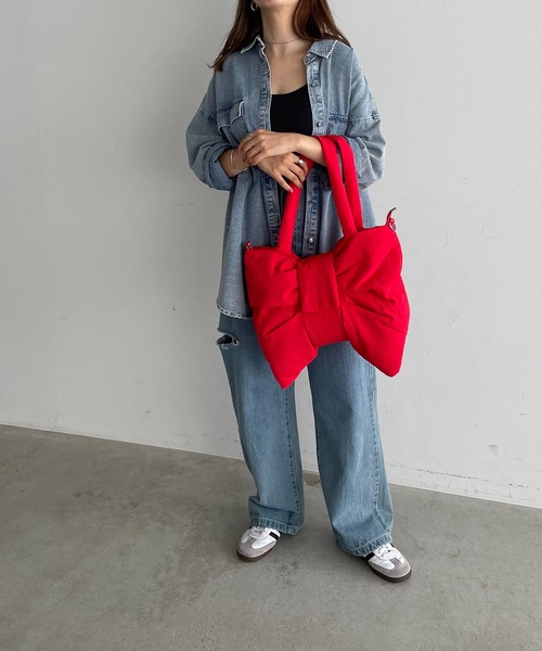 210nouve（トゥージュヌーブ）の「2WAYナイロンリボントートバッグ（トートバッグ・レディース・ベージュ/グレー/レッド/ブラック/ブルー・FREE）」の14枚目の写真