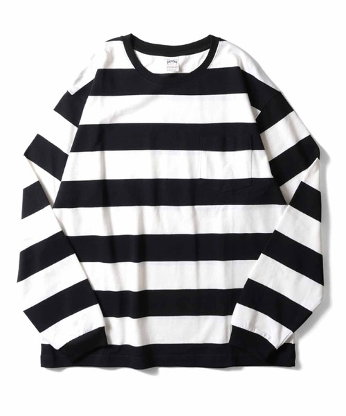 HOUSTON（ヒューストン）の「HOUSTON ボーダーロングTシャツ（Tシャツ/カットソー・メンズ・ブラック/ネイビー/マスタード/グリーン・LARGE/X-LARGE/MEDIUM/XX-LARGE）」の3枚目の写真