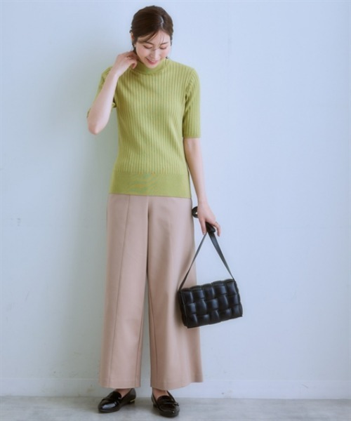 7days Life Styling(セブンデイズライフスタイリング)の「5分袖ワイドリブニット(静電防止・毛玉になりにくい・UVカット・タンブル乾燥OK)(ニット/セーター・レディース・ベージュ/グリーン系/レッド/ブラック/杢グレー/ブルー・S/M/L/LL/3L/4L)」の14枚目の写真