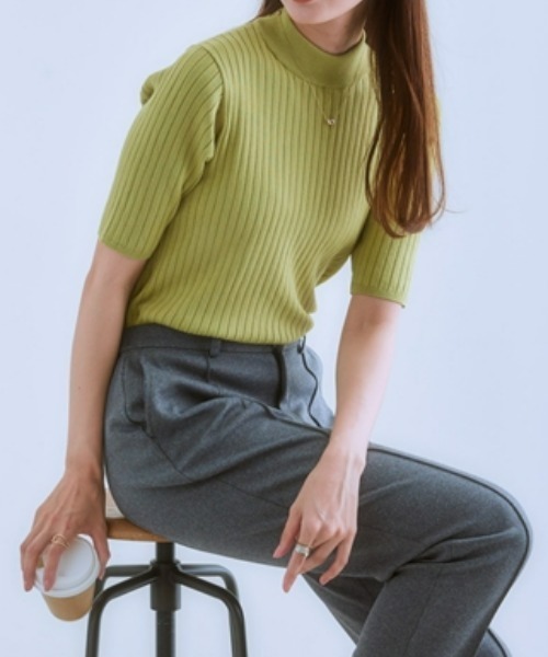 7days Life Styling(セブンデイズライフスタイリング)の「5分袖ワイドリブニット(静電防止・毛玉になりにくい・UVカット・タンブル乾燥OK)(ニット/セーター・レディース・ベージュ/グリーン系/レッド/ブラック/杢グレー/ブルー・S/M/L/LL/3L/4L)」の9枚目の写真