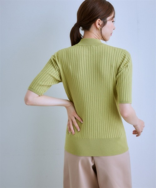 7days Life Styling(セブンデイズライフスタイリング)の「5分袖ワイドリブニット(静電防止・毛玉になりにくい・UVカット・タンブル乾燥OK)(ニット/セーター・レディース・ベージュ/グリーン系/レッド/ブラック/杢グレー/ブルー・S/M/L/LL/3L/4L)」の11枚目の写真