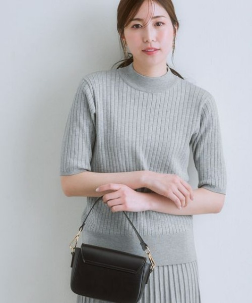 7days Life Styling(セブンデイズライフスタイリング)の「5分袖ワイドリブニット(静電防止・毛玉になりにくい・UVカット・タンブル乾燥OK)(ニット/セーター・レディース・ベージュ/グリーン系/レッド/ブラック/杢グレー/ブルー・S/M/L/LL/3L/4L)」の19枚目の写真