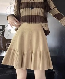 裾プリーツミニ丈ニットスカート