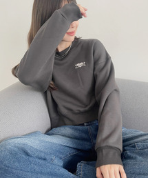 ハート ワンポイントロゴ 刺繍 クロップド スウェット