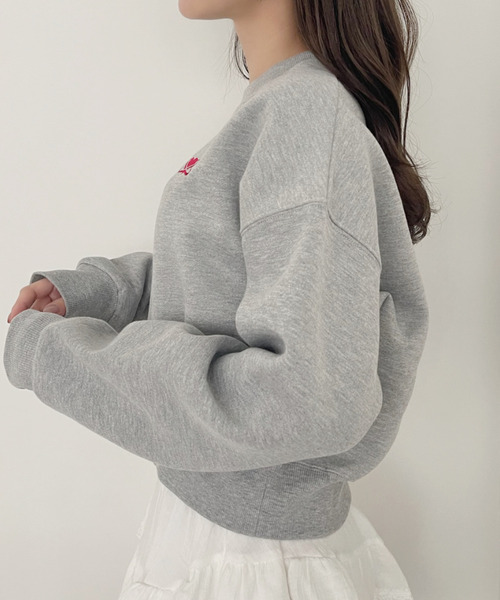 Ada.(エイダ)の「ハート ワンポイントロゴ 刺繍 クロップド スウェット(スウェット・レディース・ブラック/グレー・FREE)」の10枚目の写真