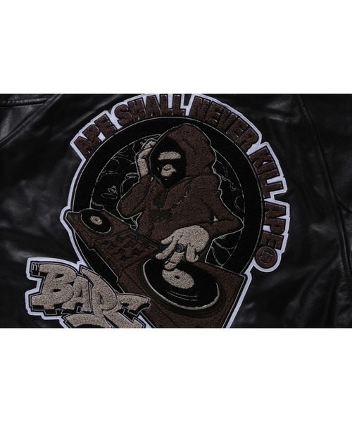 セール】(B)APE LEATHER VARSITY JACKET（ミリタリージャケット
