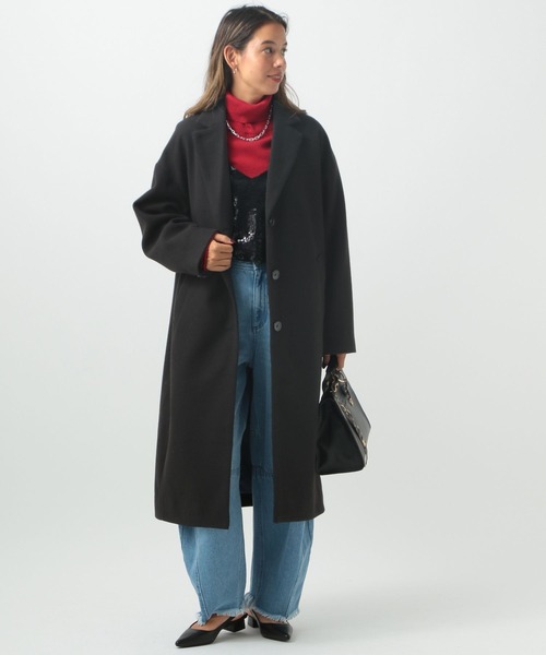 BAYFLOW（ベイフロー）の「[すっきりシルエット]ウーリーロングコート（チェスターコート・レディース・ブラック/グレイッシュベージュ・SMALL/MEDIUM）」の19枚目の写真