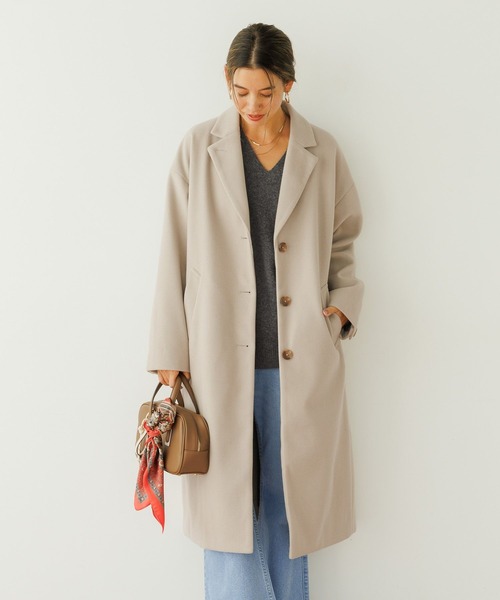 BAYFLOW（ベイフロー）の「[すっきりシルエット]ウーリーロングコート（チェスターコート・レディース・ブラック/グレイッシュベージュ・SMALL/MEDIUM）」の6枚目の写真