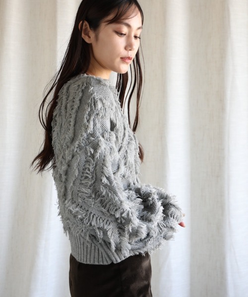 aimoha（アイモハ）の「フリンジジャガードニット（ニット/セーター・レディース・グレー/ブラック/ブルー/ベージュ・MEDIUM）」の12枚目の写真
