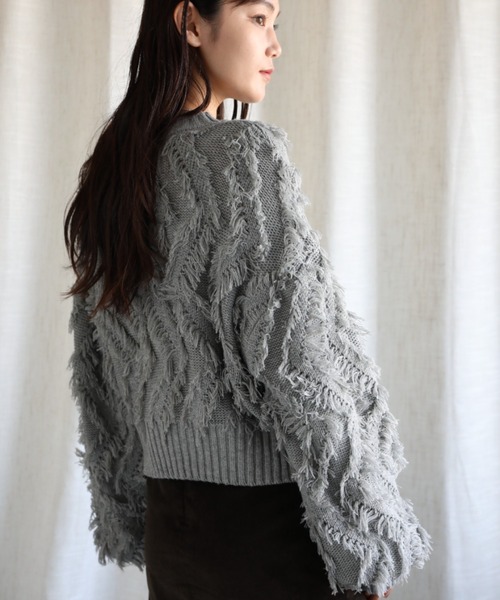 aimoha（アイモハ）の「フリンジジャガードニット（ニット/セーター・レディース・グレー/ブラック/ブルー/ベージュ・MEDIUM）」の13枚目の写真