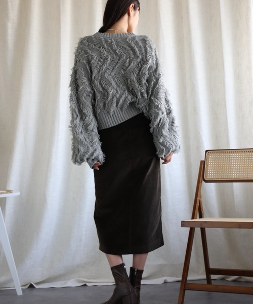 aimoha（アイモハ）の「フリンジジャガードニット（ニット/セーター・レディース・グレー/ブラック/ブルー/ベージュ・MEDIUM）」の19枚目の写真