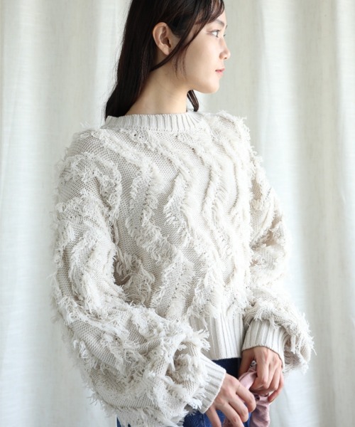 aimoha（アイモハ）の「フリンジジャガードニット（ニット/セーター・レディース・グレー/ブラック/ブルー/ベージュ・MEDIUM）」の20枚目の写真