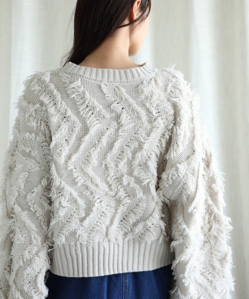 aimoha（アイモハ）の「フリンジジャガードニット（ニット/セーター・レディース・グレー/ブラック/ブルー/ベージュ・MEDIUM）」の22枚目の写真