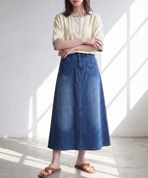 SELECT LEVERY(セレクトリベリー)の「ロングデニムAラインスカート(デニムスカート・レディース・ライトブルー/ブラック/ブルー/ネイビー・SMALL/MEDIUM/LARGE/X-LARGE)」の9枚目の写真