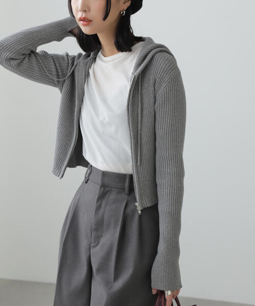 FREE'S MART（フリーズマート）の「◆配色リブショート丈ニットパーカー（ニット/セーター・レディース・グレー/ブルー/ブラウン・FREE）」の5枚目の写真