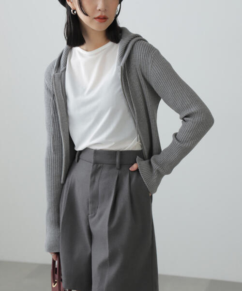 FREE'S MART（フリーズマート）の「◆配色リブショート丈ニットパーカー（ニット/セーター・レディース・グレー/ブルー/ブラウン・FREE）」の6枚目の写真