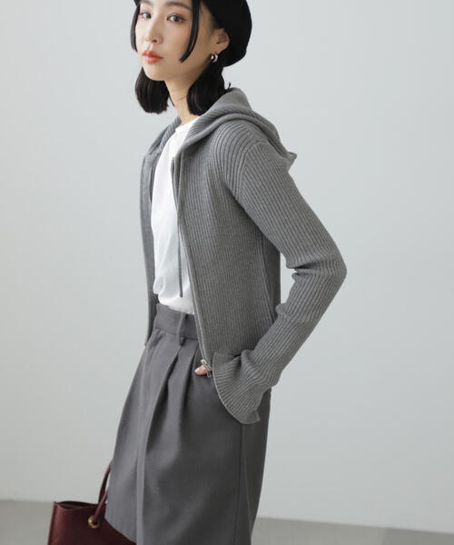 FREE'S MART（フリーズマート）の「◆配色リブショート丈ニットパーカー（ニット/セーター・レディース・グレー/ブルー/ブラウン・FREE）」の7枚目の写真