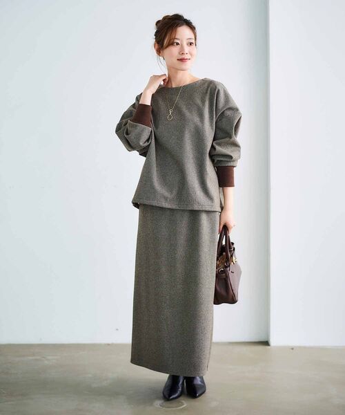 le.coeur blanc（ルクールブラン）の「チェックジャージータイトスカート（スカート・レディース・ブラウン系その他2/ブラック系その他・38）」の4枚目の写真