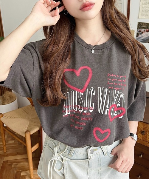 セール】落書きハートロゴ半袖Tシャツ（Tシャツ/カットソー）｜moment+