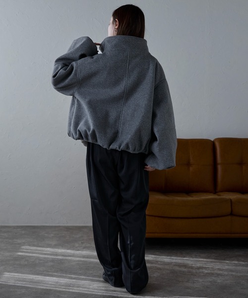 フェイクウールボリューム袖ショートジャケット（ブルゾン）｜ap