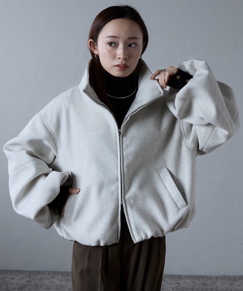 セール】フェイクウールボリューム袖ショートジャケット（ブルゾン