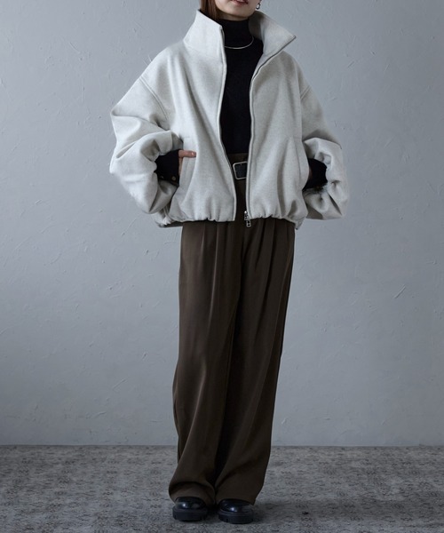 vintage ウール 短丈　ブルゾン　ジャケット フェイクウールボリューム袖ショートジャケット（ブルゾン）｜ap