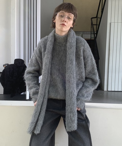 LONSLAN（ロンスラン）の「クルーネックシャギーニット マフラーセット LON24a132【2点セット】（ニット/セーター・レディース・ダークグレー/ライトグレー・FREE）」の12枚目の写真