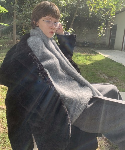 LONSLAN（ロンスラン）の「クルーネックシャギーニット マフラーセット LON24a132【2点セット】（ニット/セーター・レディース・ダークグレー/ライトグレー・FREE）」の5枚目の写真