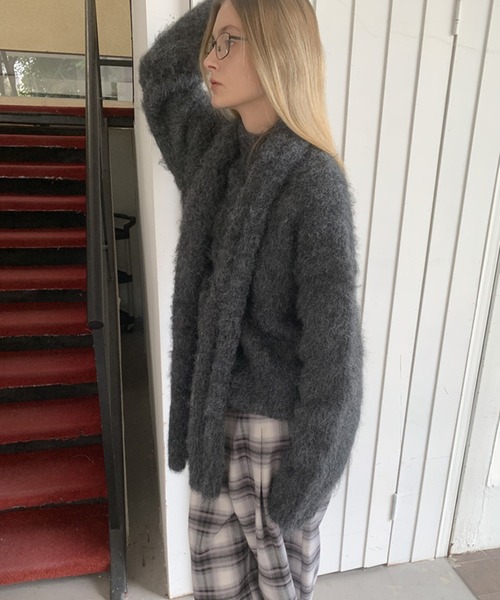 LONSLAN（ロンスラン）の「クルーネックシャギーニット マフラーセット LON24a132【2点セット】（ニット/セーター・レディース・ダークグレー/ライトグレー・FREE）」の7枚目の写真