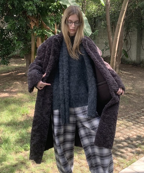 LONSLAN（ロンスラン）の「クルーネックシャギーニット マフラーセット LON24a132【2点セット】（ニット/セーター・レディース・ダークグレー/ライトグレー・FREE）」の9枚目の写真